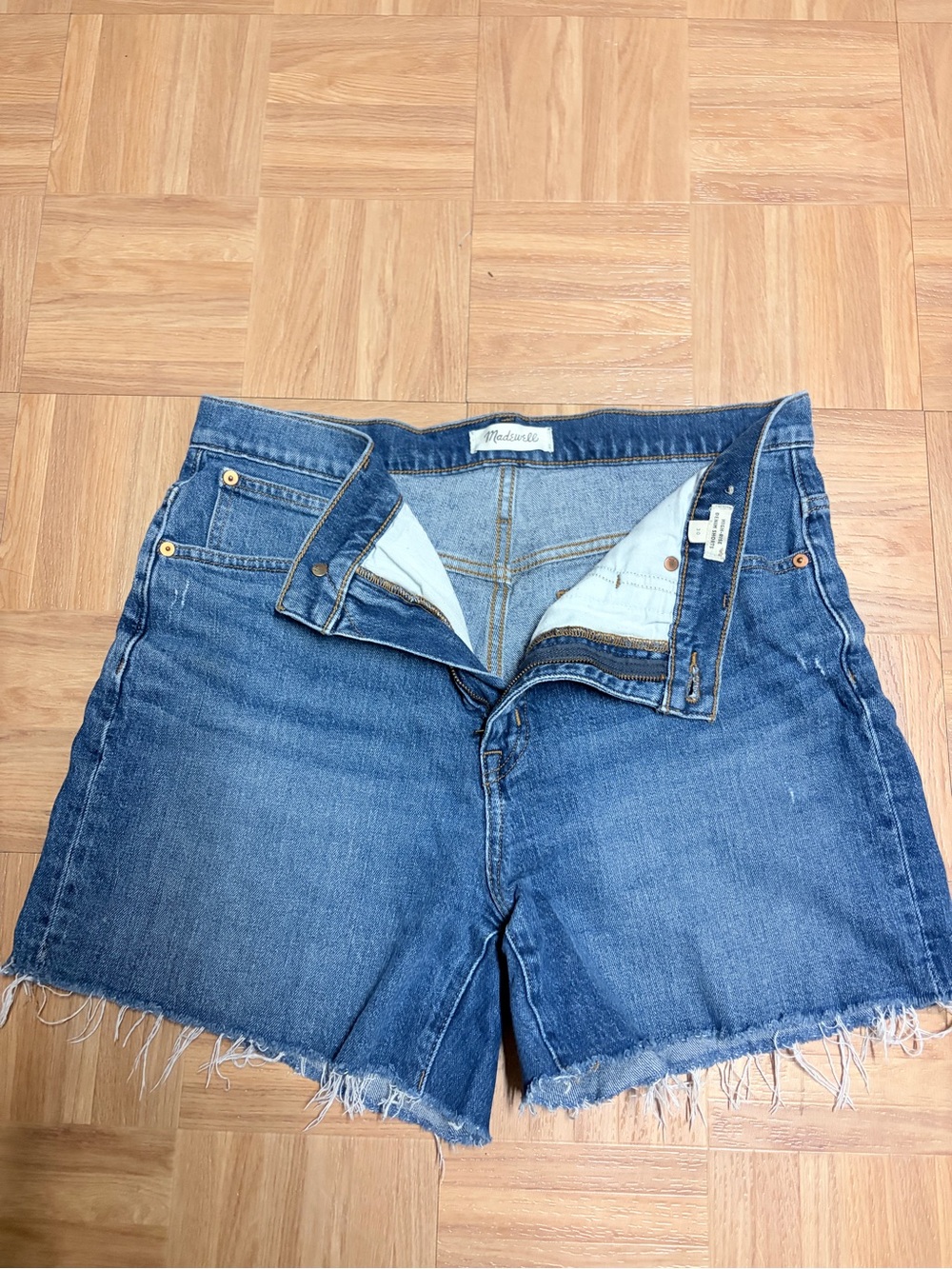 Madewell Medium Blue Denim Frayed Hem Shorts